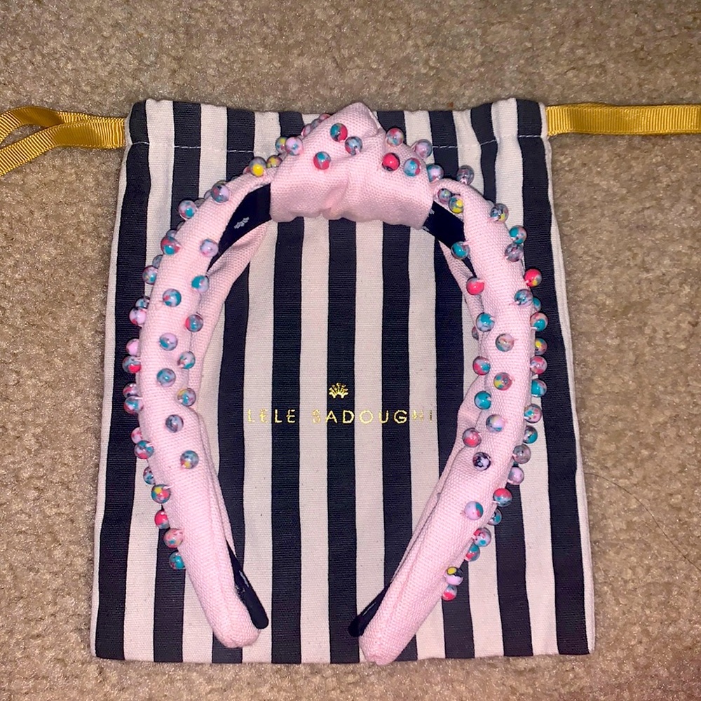 100% AUTHENTIC LELE SARDOUGHI HEADBAND LIGHT PINK with multi colored bea…